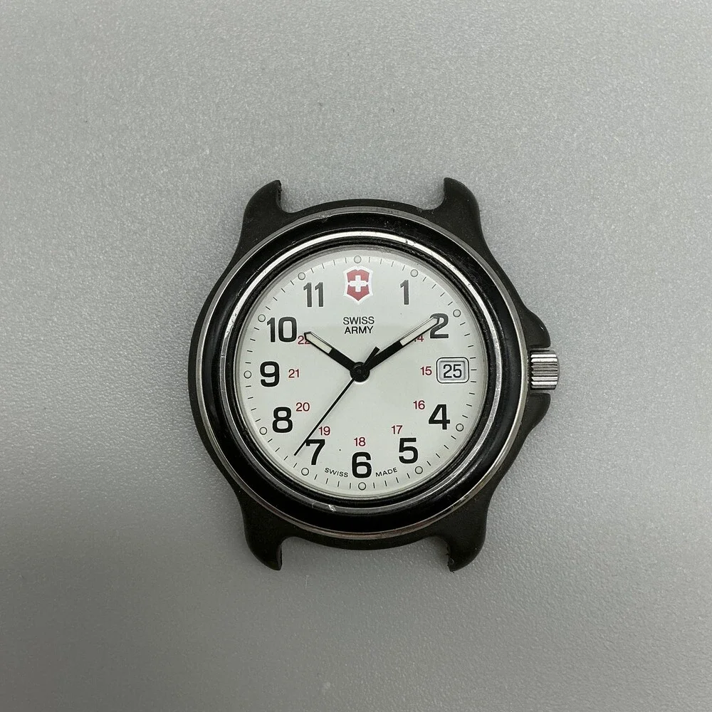 Vintage Victorinox Swiss Army Black Bezel Silver Tone Mens Watch 39mm For Parts